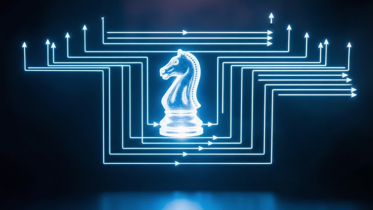 Illuminated Chess Knight: Exploring Movement Patterns with Dynamic Arrows in a Futuristic Digital Environment