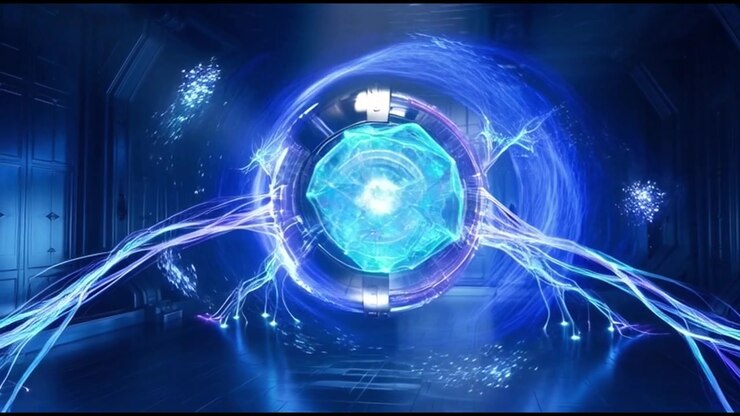 Futuristic Energy Core Generating Glowing Geometric Data Structures