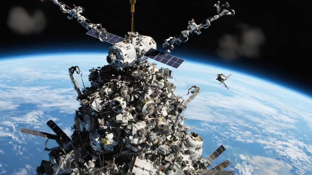 Robotic Arms Assembling Space Debris in Earth Orbit
