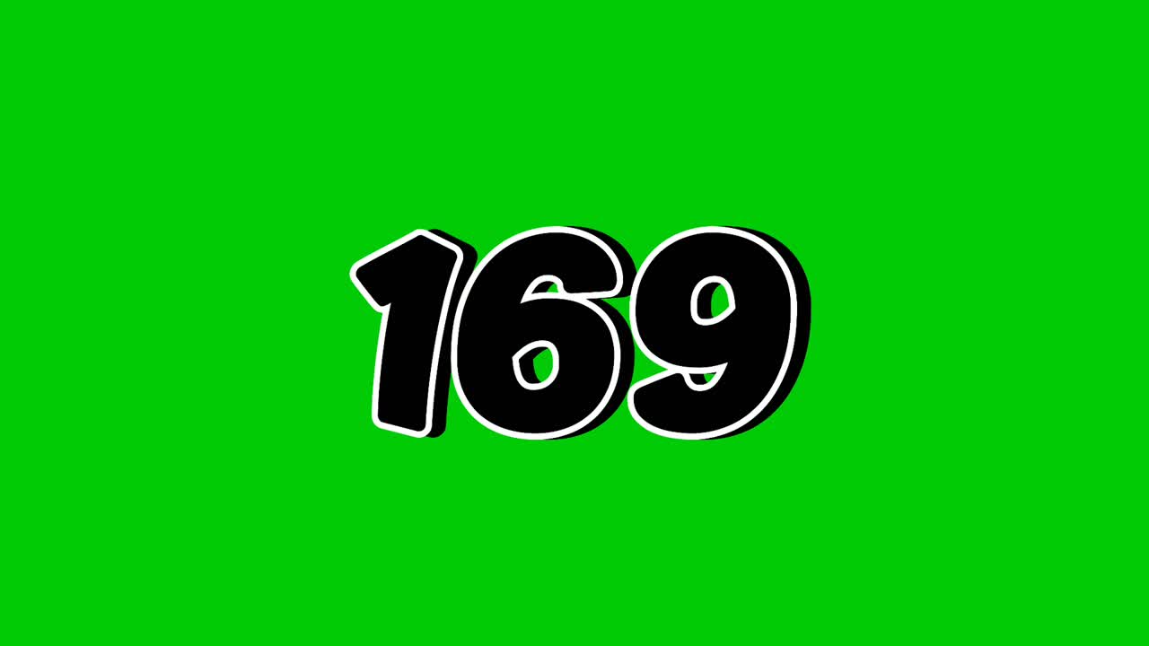 Number 169 symbol sign animation motion graphics cartoon on green screen background. Black color number reveal on smoke,for video number for video elements