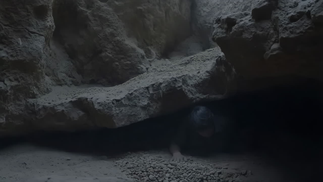 Massive Dust and Sand Cascading Through a Rocky Canyon
