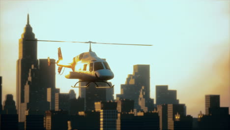 Silhouette-helicopter-at-city-scape-background