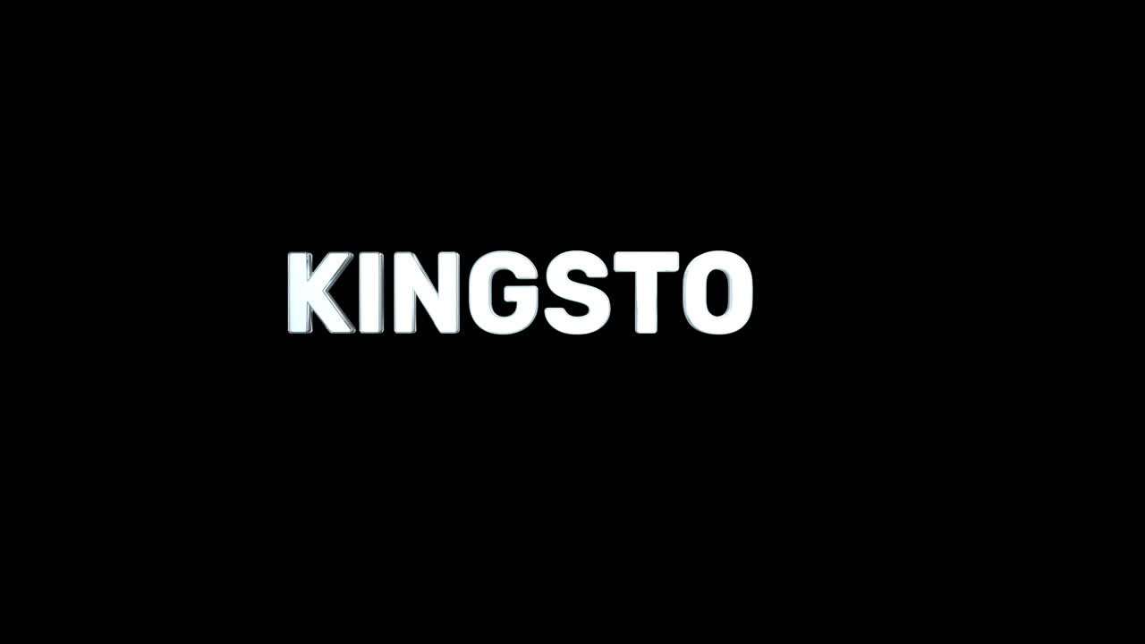 A smooth and high quality, silver 3D text reveal of the capital city "KINGSTON