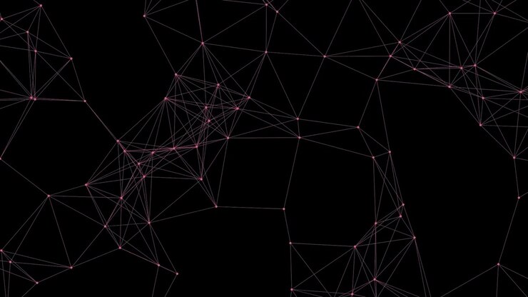 Connessione di rete digitale astratta con nodi e linee rosa