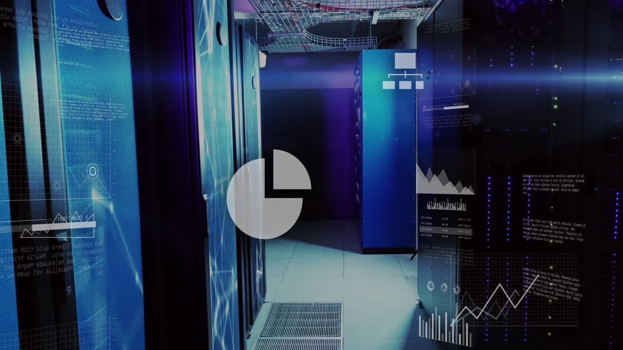 animación del procesamiento de datos digitales a través de servidores informáticos