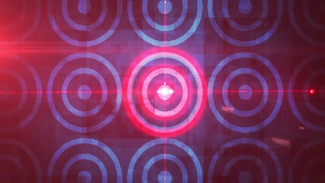 animación de filas de visores digitales brillantes en rojo