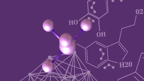 animation of molecular structure and dna strand diagrams over purple background