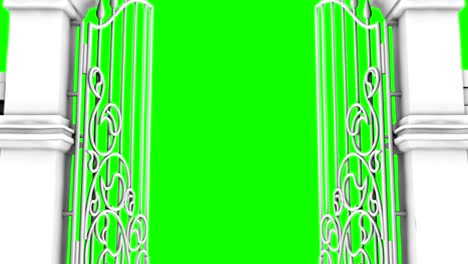 entrance in white gate on green screen, 3d animation