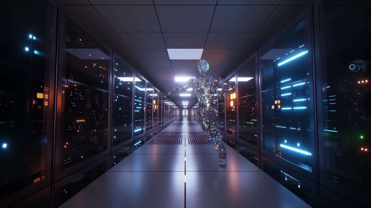 robot en un centro de datos futurista