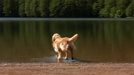 dog playing in a lake