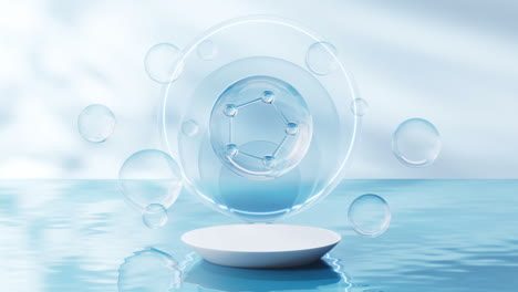 molecule with water surface background, 3d rendering.