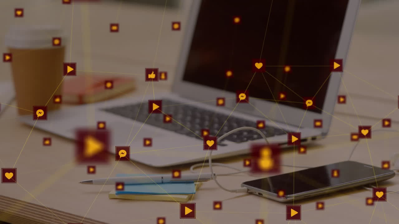 red de iconos digitales contra el portátil