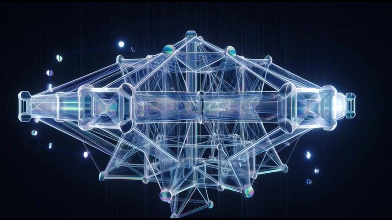 Abstract Glowing Geometric Structure Rotating in Dark Space