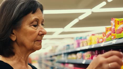 mujer comprando comestibles en el supermercado