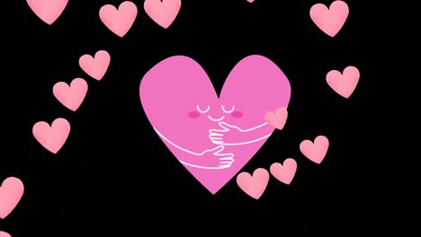 Animation-of-hearts-floating-on-black-background