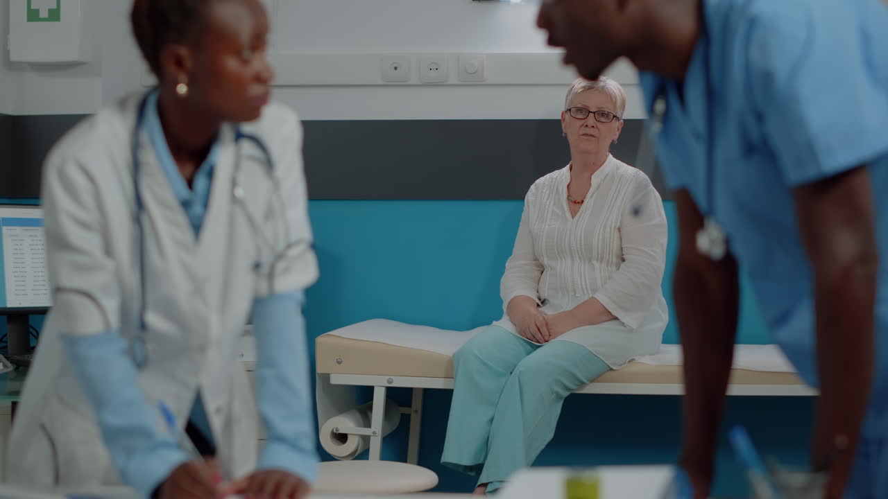 Medical examination of an elderly woman in a clinic