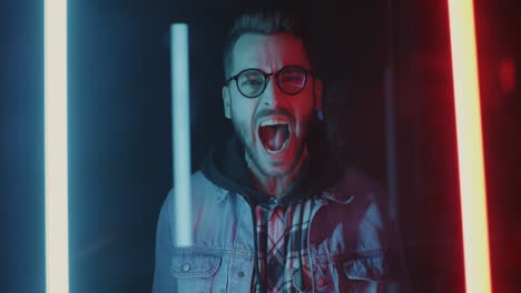 angry man in neon light