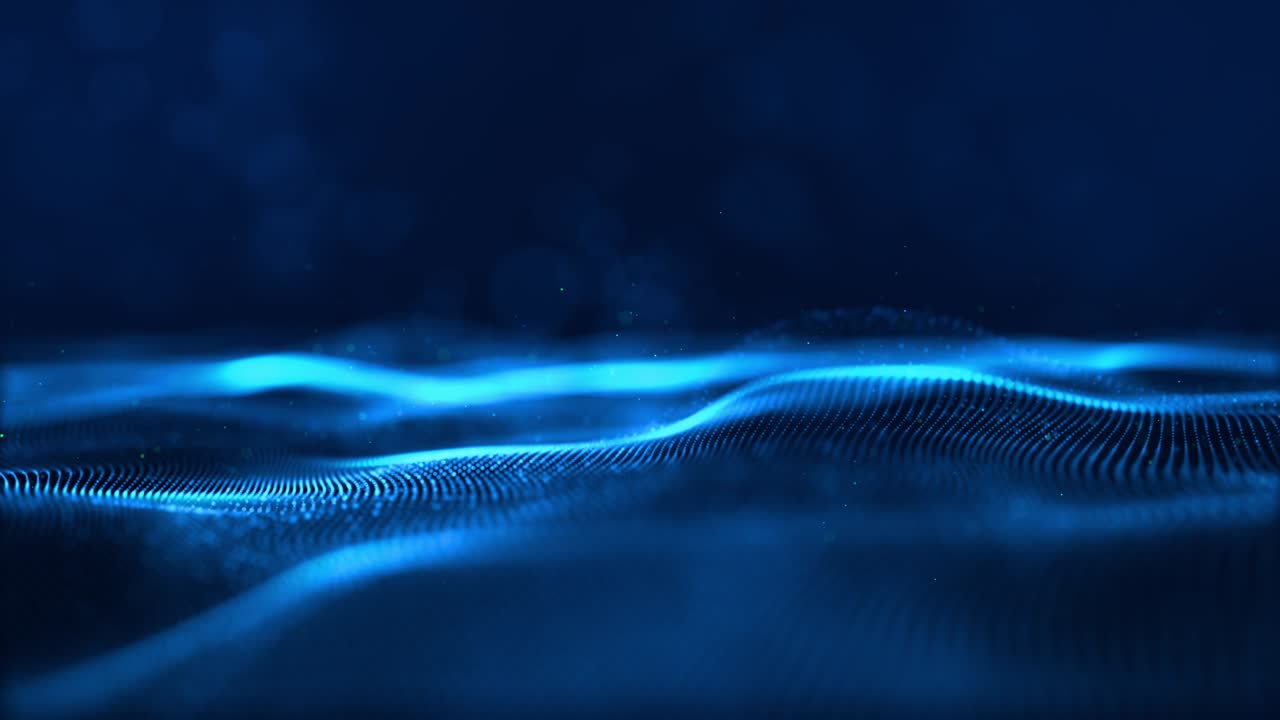 partículas de color azul digital flujo de onda fondo de movimiento abstracto