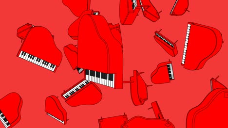 many red pianos on red background.