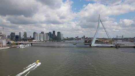 Drone-footage-of-the-Erasmus-Bridge-in-Rotterdam,-The-Netherlands