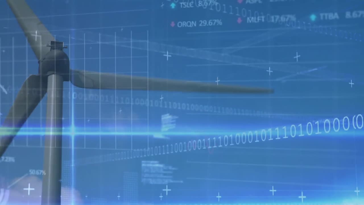 금융 데이터 처리 및 바람 터빈에 대한 바이너리 코딩의 애니메이션