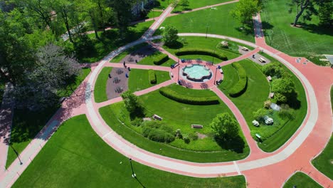 university of delaware drone shot of campus green fountain