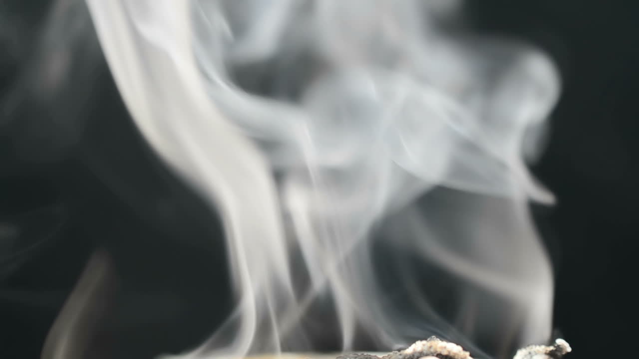 Movimento rallentato. Molto fumo su uno sfondo. Fumo artistico su sfondo nero