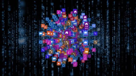 animación de iconos de internet y símbolos para las redes sociales en forma de globo terráqueo