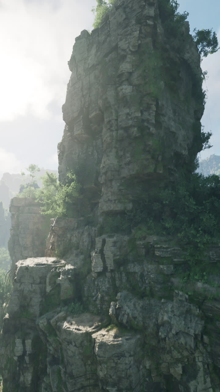 초록색 식물 이 있는 높은 절벽