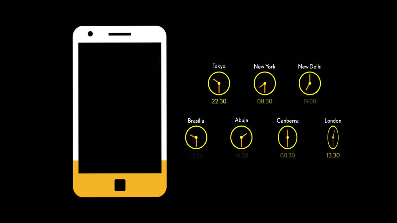 Premium stock video Smartphone with world clocks showing different