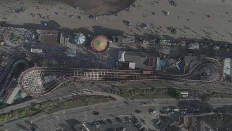 aerial - overhead of beach boardwalk