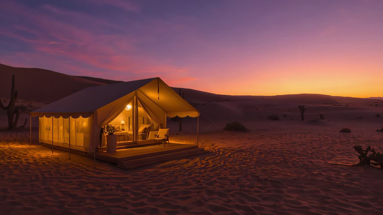 Glamping Tent in the Desert at Dusk