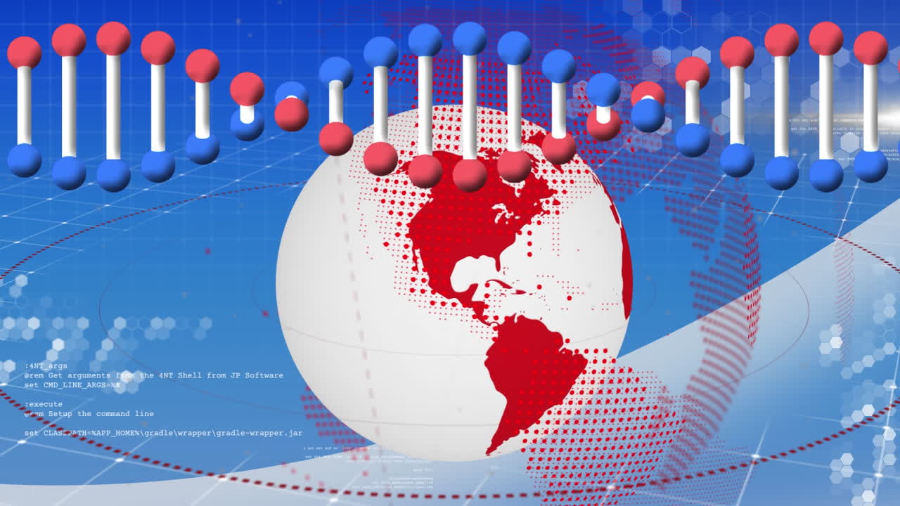 지구와 연결 네트워크로 회전하는 dna 가닥의 애니메이션