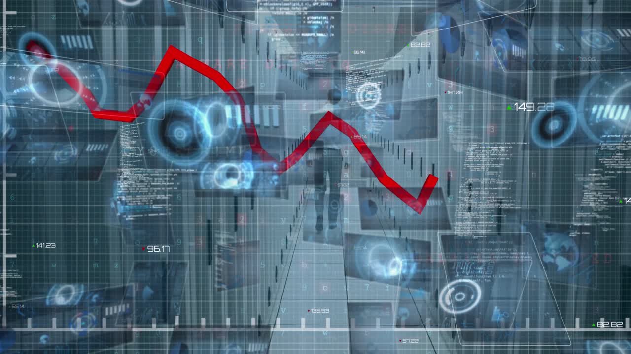 animación de la interfaz digital sobre la sala de servidores