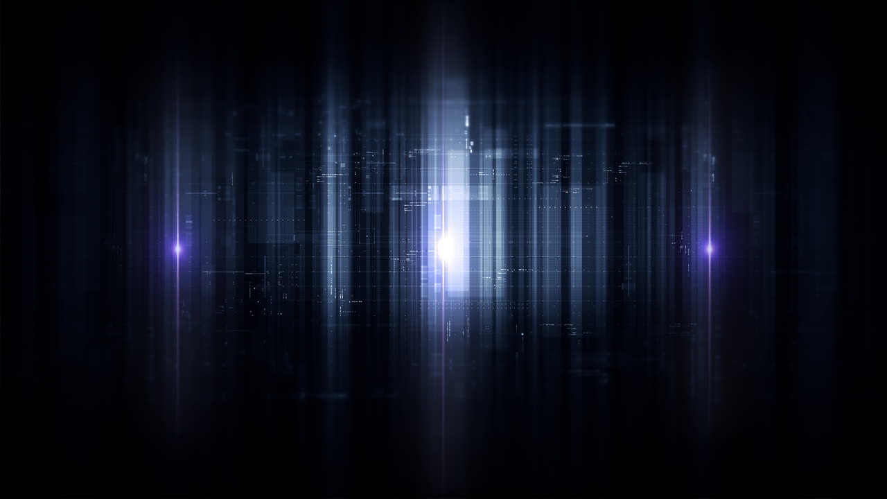 Futuristic network simulation blending AI, quantum physics, and deep learning, with a particle matrix analyzing data in a sleek, background animation display