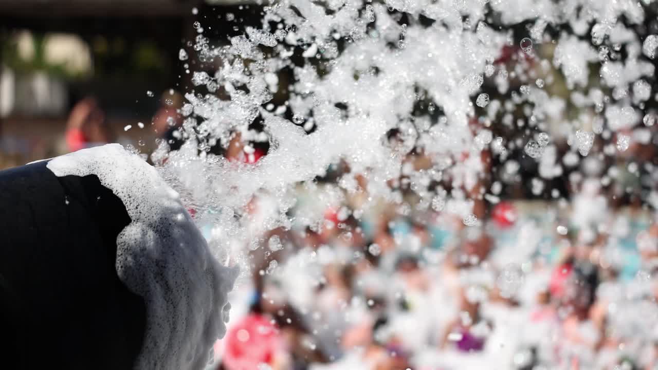 Foam Party Fun with Foam Cannon Spraying Bubbles