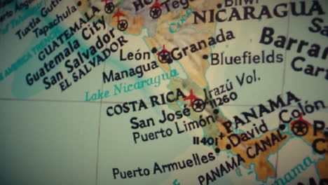 a close-up view of a map showing central american countries