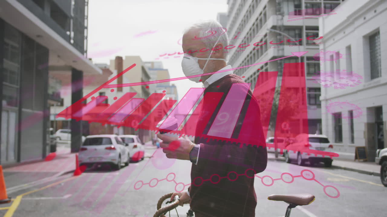 얼굴 마스크를 쓰는 고령자에 대한 통계의 애니메이션