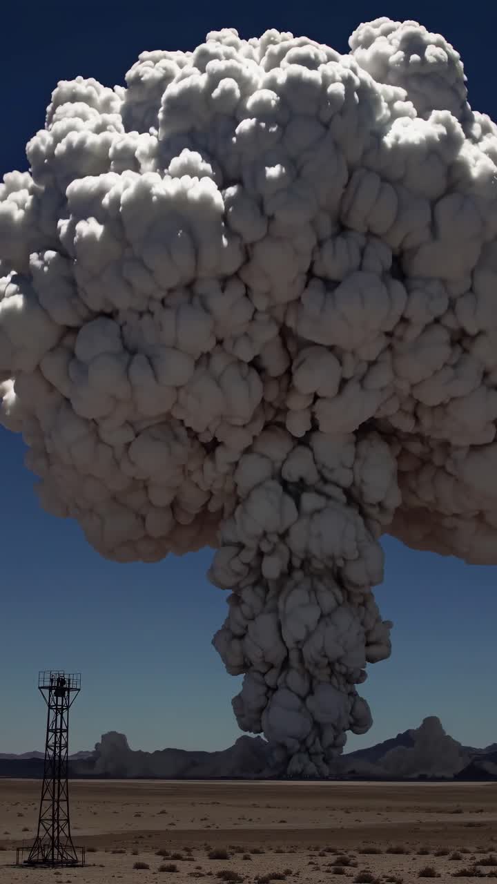 Massive Pilzwolke steigt aus einer Wüstenexplosion auf