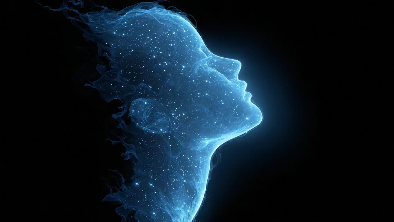 An ethereal representation of a serene face, illuminated by a glowing ...