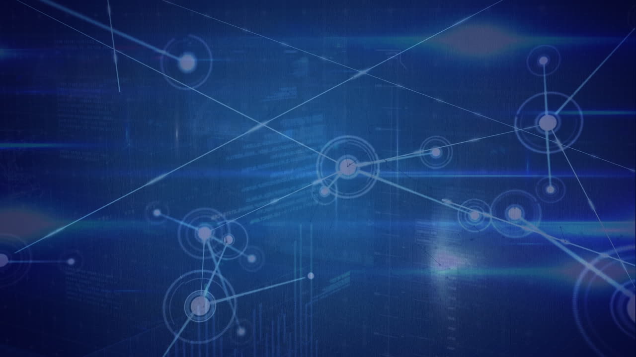 animación de la red de conexiones y datos sobre fondo azul