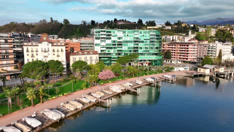 Drone-footage-of-Lugano,-Switzerland