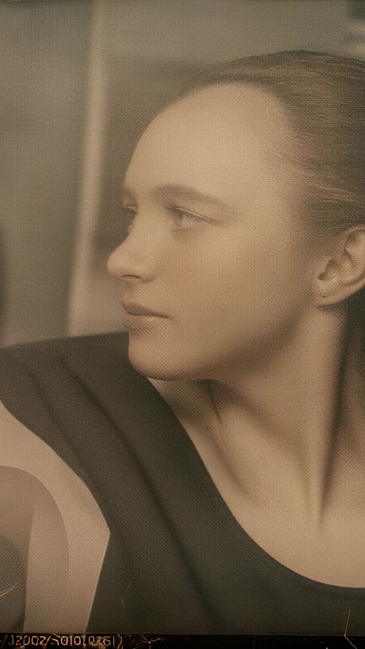 Vertical video: Woman adjusting head pose in private studio, responding to camera focus