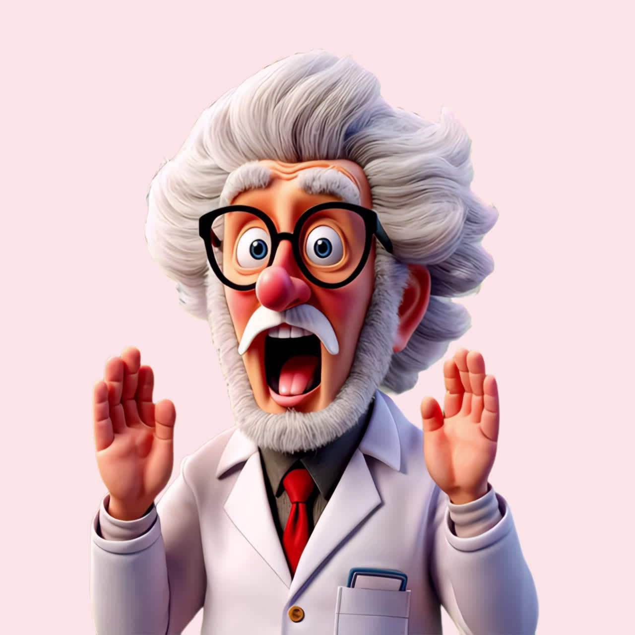 Crazy scientist with glasses animation isolated asset, transparent 4K video, alpha channel, ProRes