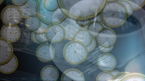 animación del procesamiento de datos sobre relojes flotantes