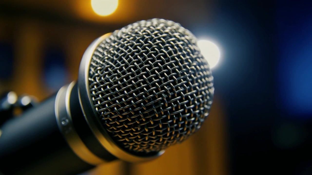 Close-up of a Professional Dynamic Microphone in a Recording Studio