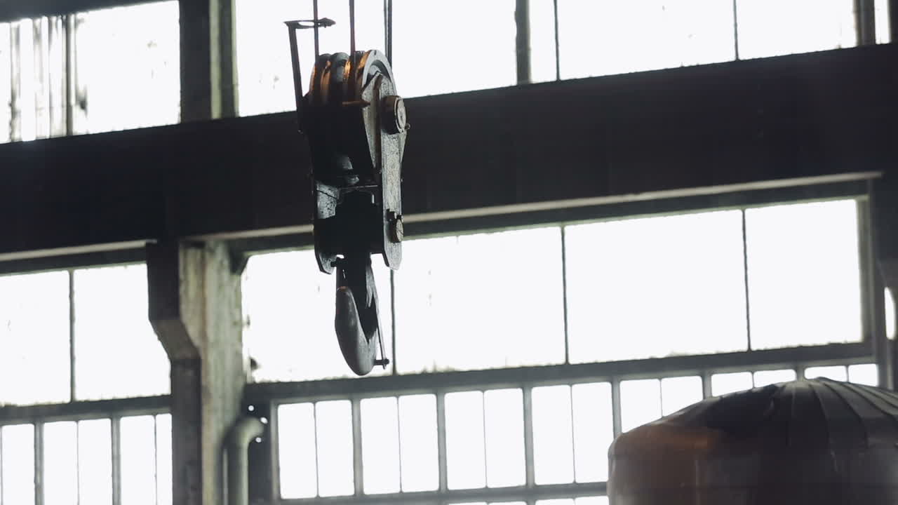 Hooks of overhead crane. Hook overhead crane in factory standing for use industrial wor