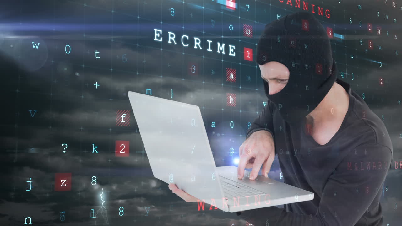 Digital animation of hacker hacking the laptop 4k
