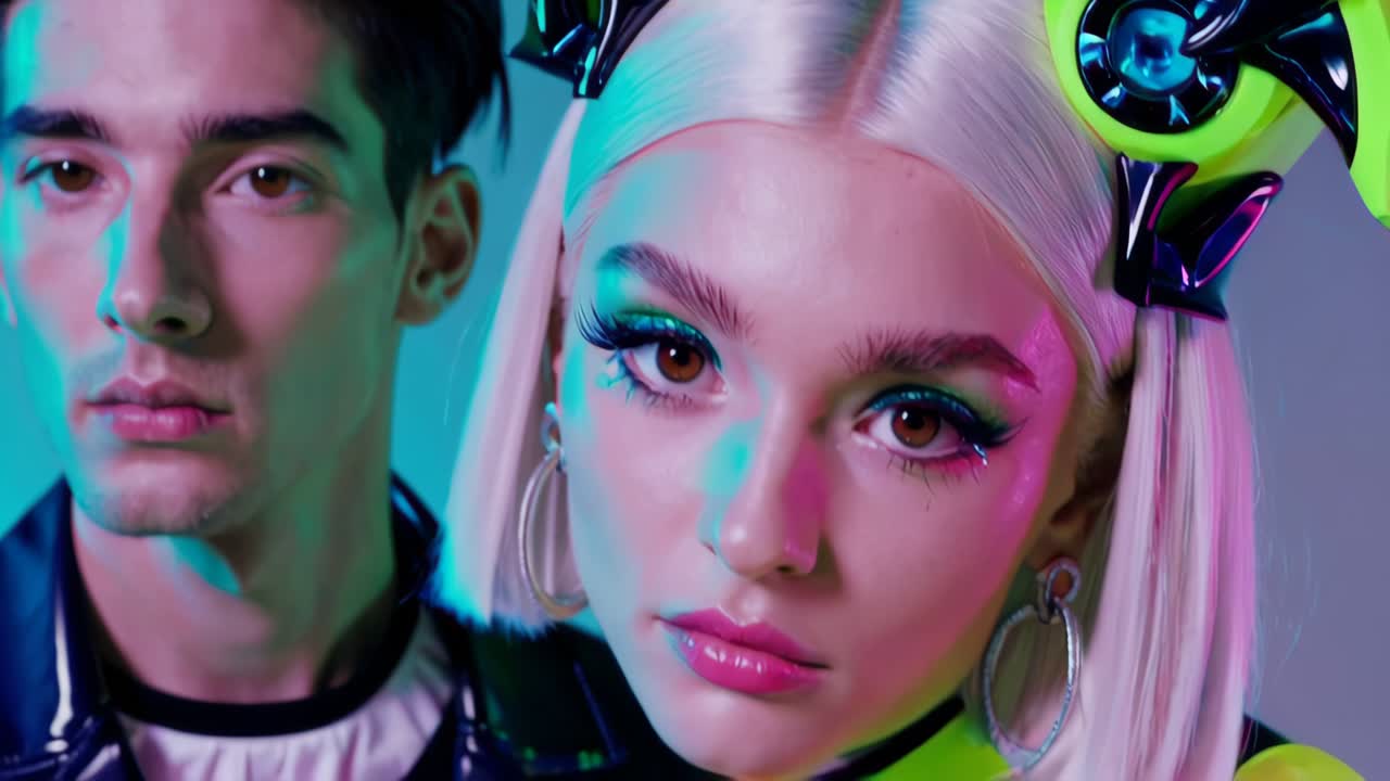 elegante retrato de una mujer y un hombre a la moda cyberpunk