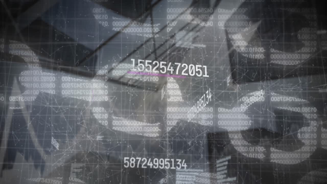 도시 풍경 위의 금융 데이터 처리 애니메이션